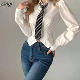 Women Y2k Club Sexy Sweet Style Inside Autumn Fashion Preppy All-match Crops Simple Blusas Tender Mujer Schoolgirl