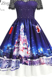Dress Christmas Costume Women Lace Short Sleeve Hight Waist Vintage Evening Party Prom Casual