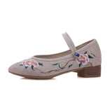 Zingj Grain Sole, Pointed Shoes Single Square Heel Fashionable Low Heel Embroidered Cloth Shoes, Retro Plate Buckle Embroidered Cloth Shoes Women's