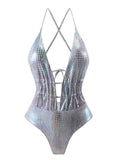 2024 New Drawstring Leakage Back Laser Light Sexy Conjoined Swimsuit Bikini