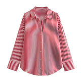 2025 New Women's Long Sleeve Lapel Loose Striped Silk Shirt
