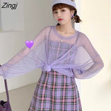 Sets Women Purple Sweet Ladies Retro Korean Style Students Fresh Mini Two Piece Casual Holiday Girls Slim Ins Maiden