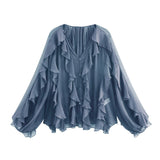 2025 Women's New Fashion Butterfly Tacked With Overlays Decoration French Lantern Sleeve Long Sleeve