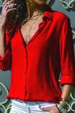 Spring and Summer Fashion Shirt Office Lady V-neck Button Long-sleeve Blouse Solid White Shirt Casual Tops Women