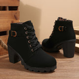 High-Heeled Side Zipper Martin Boots Women's Singles Belt Buckle And Short Boots Round Head Tie And Bare