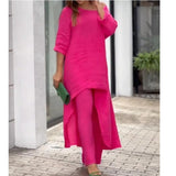 New Women's Cotton And Cotton Fashion Casual Large Code Irregular Long-Sleeved Set Of Wide Leg Pants Two
