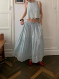 Style French Blue Holiday Vest Sleeveless Dress High-End Vest Half Dress Two