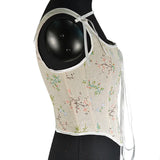 French Small Broken Flower Strap Fish Bone Corset Short Vest Bustier Crop Early Spring