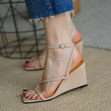 Feeling 2025 Summer Slope Sandals Women's Apricot High Heel With Loose Cake Pure Color In-Air