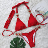 Zingj Sexy Luxury Crystal Diamond Bikini Solid Color Female Strap Swimwear Metal Accessories