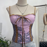 Vintage Ink Painting Niche Hottie Sling Vest With Chest Cushion Short Tie Tector-Meared Blouse Woman