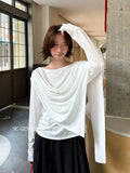 Xixi 13 Line 2025 Autumn White Standard Temperament Swing To Play The Bottom Of The Silk Long-Sleeved T-Shirt