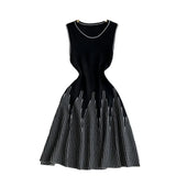 Zingj Sleeveless Round Collar Striped Knit Dress Female Summer Waist Design Sense Small Minority Fairy Long
