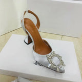 New Silk Sunflower Crystal Diamond Buckle High Heels Horseshoe Heel Women's