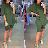 Spring And Summer New Hot Women's Clothing Two Sets With Belts Solid Color Home Loose Sports Fashion Leisure