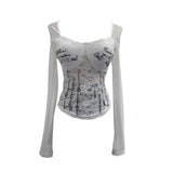 Shot With Chest Pad Hottie Letter-Print Lace Splicing Mesh T-Shirt T-Shirt