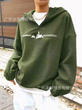 Ladies Plush Hooded Zippered Jacket Embroidery Rock Grain