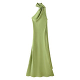 Homemade Niche New Women's Clothing In Spring And Summer Solid Color Hanging Neck Silk And Siding Texture
