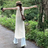 Zingj Sense Minority Fold Wear Smock Knit Vest Skirt Summer Female Back Slit Skirt Round Collar Thin
