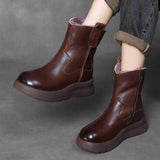 Cow Skin Retro Thick-Bottomed Boots Children Winter New Wool Short Boots Warm And Velvet Snow