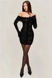 Lace Long Sleeve Off-shoulder Dress- Outfit