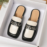 And Autumn Bag Head Half Slippers Female French Way Head Metal Chain Lazy Outside Wearing A Foot Pedal Muller Shoes
