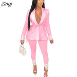 Winter Streetwear Women's Set Long Sleeve Blazer Pants Suit Office Lady Tracksuit Two Piece Set Fitness