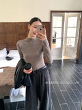 Xixi 2025 Autumn New White Standard Long-Sleeved High-Neck Knitted Top Sweater Female