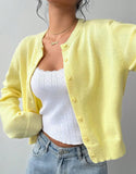 And Winter Sweater Women's Fashion Thin Round-Neck Long Sleeve Button Short Loose Cardigan Top