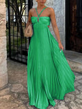Women's Dress Sweet Sexy Slings With Chest Pressure Folds Big Pendulum Dress Solid Color Woman