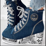 Slopes And High-Top Canvas Shoes Women's Round Head English Newspaper With Breathable Single