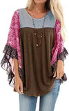 Women's Wear Bat Sleeve Print Color Swafge Round Collar Blouse