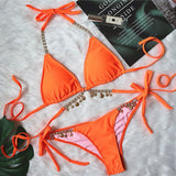 Zingj 2023 Swimsuit Sexy Strap Plain Female Split Crystal Diamond Bikini Creative Accessories