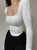 Asymmetric Creped White Long Sleeve Crop Top- Outfit