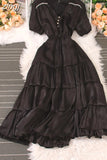Women Beading Party Dress Vintage V-Neck Short Puff Sleeve High Waist Ruffle Draped Robe Vacation Beach Vestidos 2023