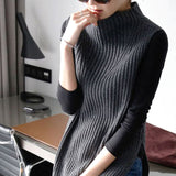 Autumn New Women's Knitted Women's Jacket Head Long Half-High Collar Open Fork Outside With Sweater Vest Vest