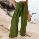 Casual Solid Color Trousers Wide
