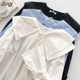 Peter Pan Collar Womens Blouse 2023 Spring Autumn Retro Long Sleeve White Shirt Cute Kawaii Button Casual Loose Tops