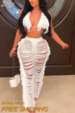 Two PIeces Set Sexy Knitted Halter V-Neck Lace Up Backless Tassel Skinny Crop Tops + Hollow Out Pants Streetwear