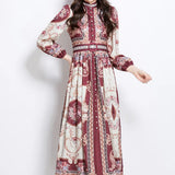 Retro Lantern Sleeve Single Buckle Positioning Print Dress Female Elegant Thin Temperament