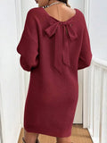 And Winter New Loose Knitting V-Neck Bow Long-Sleeved Sweater Dress