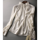 Spring Long-Sleeved Shirt Elegant Temperament Loose Wooden Ear Collar Loose French Silk Silk Top