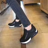 New Women Casual Shoes Height Increasing Zipper Breathable Women Walking Flats Trainers Shoes Autumn