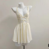 New French Romantic Lace Lairvoyal Night Coat Sexy Ice Ribbon Breast Pad Sling Short Skirt