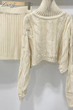 Winter Loose Elegant Outfit Highneck Cropped Pullover Sweater and Elastic Waist Mini Skirt Slim Warm Knitting 2 Piece