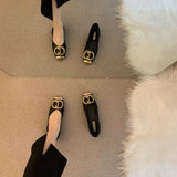 Women 2025 Spring New Design Sense Of Niche Soft Leather Light-Mouthed Metal Buckle Shoes Flat-Soled Grandmother