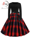 Women Elegant Vintage Dress Polka Dot Printed Party Dress Vestidos Long Sleeve Casual A-line robe Retro