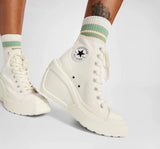 Zingj Slope Heel Canvas Shoes Female 2024 New Round Head Lace With Versatile Heighten Platform High Top Shoes Small White