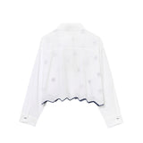 Spring New Women's Street Fashion Long Sleeve Embroidered Solid Color Shirt