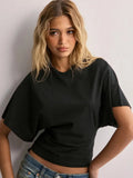 Korean Version Design Round Collar Collar Collar Short-Sleeved T-Shirt For The Summer New Simple And Pure Color Loose